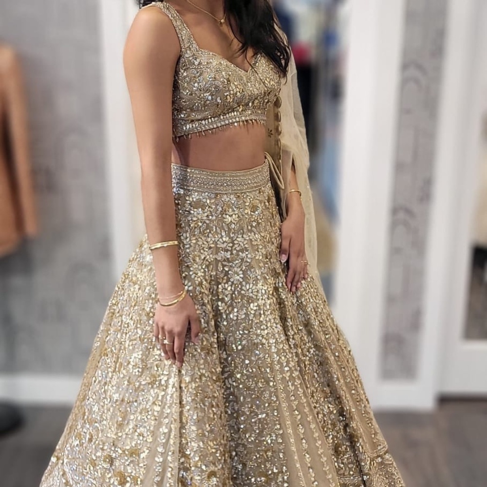 Hand embroidered gold wedding lehenga - excellent condition